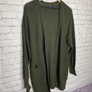 RDI dark green cardigan sweater w elbow patches